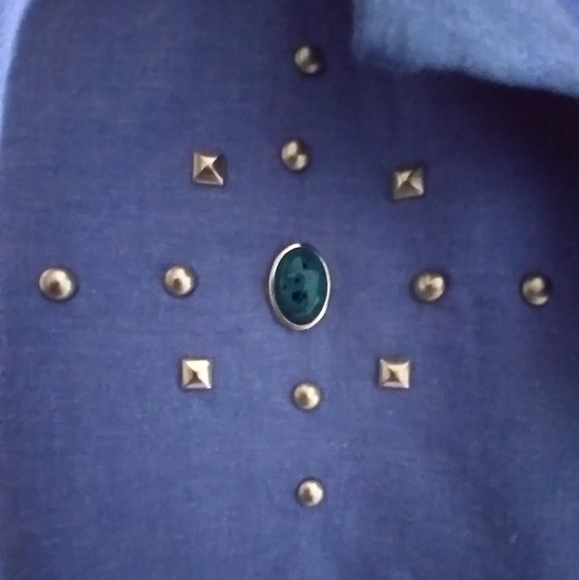 NWOT Denim & Co  Western Style Linen Blend Turquoise and Stud detail Shacket - Picture 5 of 9